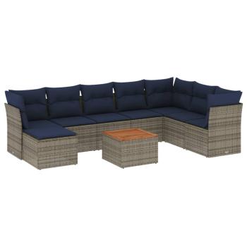 9-teiliges Gartensofa-Set mit Kissen, grau, Polyrattan