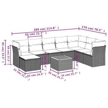 9-teiliges Gartensofa-Set mit Kissen, grau, Polyrattan