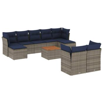 10-teiliges Gartensofa-Set mit Kissen, grau, Polyrattan