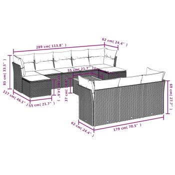 11-teiliges Gartensofa-Set mit Kissen, grau, Polyrattan