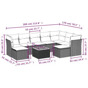 10-teiliges Gartensofa-Set mit Kissen, grau, Polyrattan