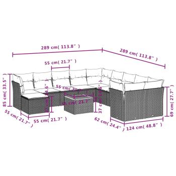 12-teiliges Gartensofa-Set mit Kissen, grau, Polyrattan