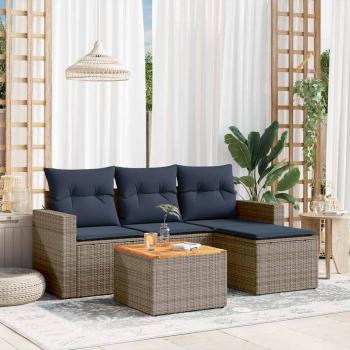 ARDEBO.de - 5-teiliges Gartensofa-Set mit Kissen, grau, Polyrattan