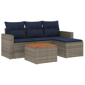 5-teiliges Gartensofa-Set mit Kissen, grau, Polyrattan
