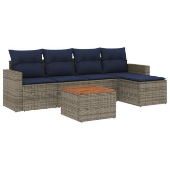 6-teiliges Gartensofa-Set mit Kissen, grau, Polyrattan