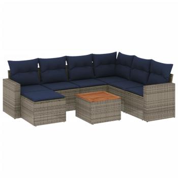 8-teiliges Gartensofa-Set mit Kissen, grau, Polyrattan