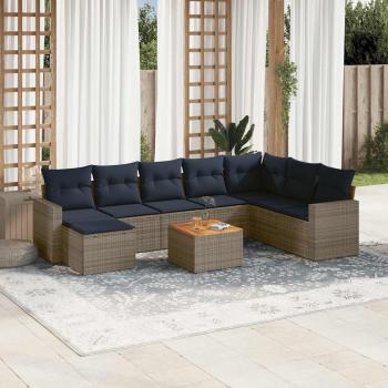 ARDEBO.de - 9-teiliges Gartensofa-Set mit Kissen, grau, Polyrattan