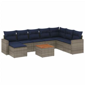 9-teiliges Gartensofa-Set mit Kissen, grau, Polyrattan