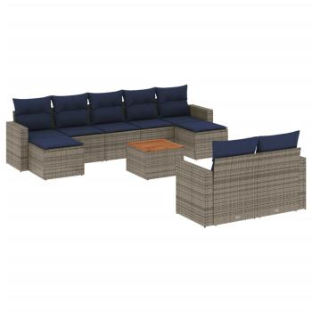 10-teiliges Gartensofa-Set mit Kissen, grau, Polyrattan
