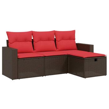 4-teiliges Gartensofa-Set mit Kissen, braun, Polyrattan