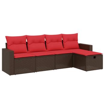 5-teiliges Gartensofa-Set mit Kissen, braun, Polyrattan