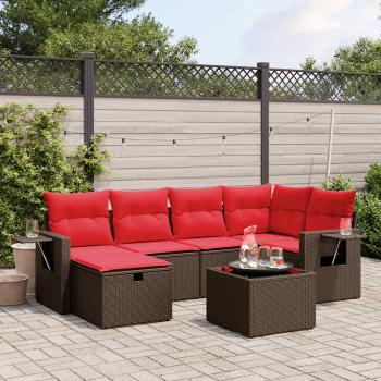 ARDEBO.de - 7-teiliges Gartensofa-Set mit Kissen, braun, Polyrattan