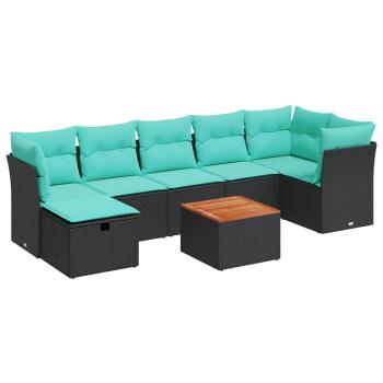 8-teiliges Gartensofa-Set mit Kissen, schwarzes Polyrattan