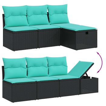 8-teiliges Gartensofa-Set mit Kissen, schwarzes Polyrattan