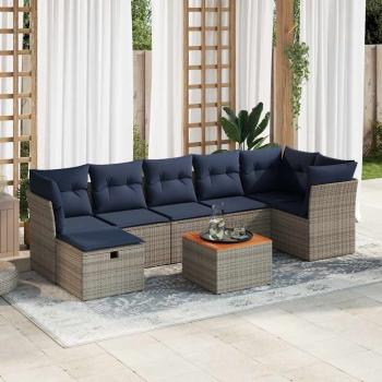 ARDEBO.de - 8-teiliges Gartensofa-Set mit Kissen, grau, Polyrattan