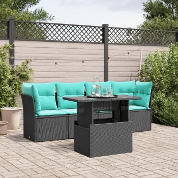 ARDEBO.de - 5-teiliges Gartensofa-Set mit Kissen, schwarzes Polyrattan
