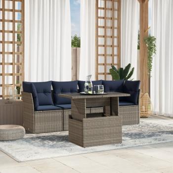 ARDEBO.de - 5-teiliges Gartensofa-Set mit Kissen, grau, Polyrattan