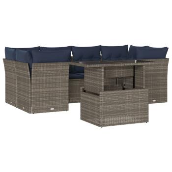 7-teiliges Gartensofa-Set mit Kissen, grau, Polyrattan