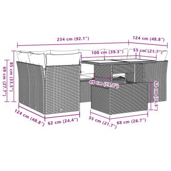 7-teiliges Gartensofa-Set mit Kissen, braun, Polyrattan