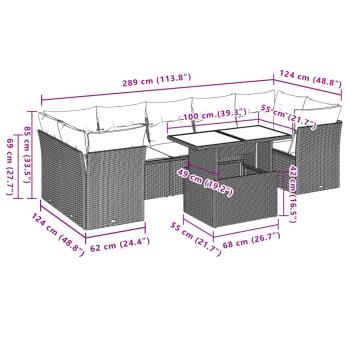 8-teiliges Gartensofa-Set mit Kissen, schwarzes Polyrattan