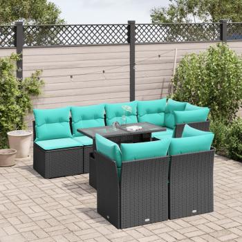ARDEBO.de - 8-teiliges Gartensofa-Set mit Kissen, schwarzes Polyrattan