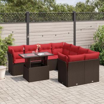 ARDEBO.de - 9-teiliges Gartensofa-Set mit Kissen, braun, Polyrattan