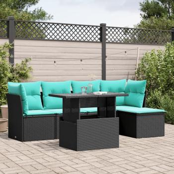 ARDEBO.de - 6-teiliges Gartensofa-Set mit Kissen, schwarzes Polyrattan