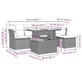 6-teiliges Gartensofa-Set mit Kissen, grau, Polyrattan