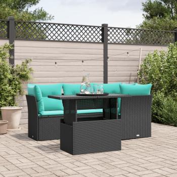 ARDEBO.de - 5-teiliges Gartensofa-Set mit Kissen, schwarzes Polyrattan