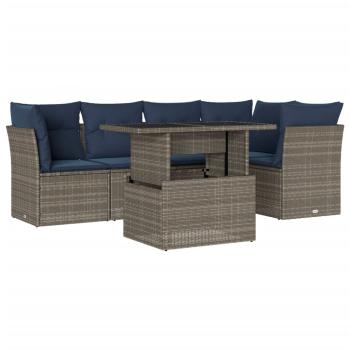 6-teiliges Gartensofa-Set mit Kissen, grau, Polyrattan