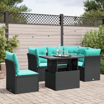 ARDEBO.de - 6-teiliges Gartensofa-Set mit Kissen, schwarzes Polyrattan