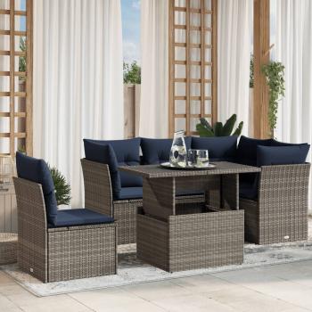 ARDEBO.de - 6-teiliges Gartensofa-Set mit Kissen, grau, Polyrattan