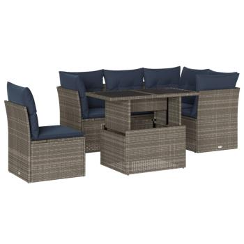 6-teiliges Gartensofa-Set mit Kissen, grau, Polyrattan