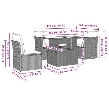 6-teiliges Gartensofa-Set mit Kissen, braun, Polyrattan