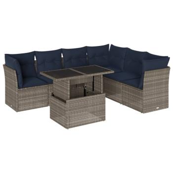 ARDEBO.de - 7-teiliges Gartensofa-Set mit Kissen, grau, Polyrattan