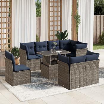 ARDEBO.de - 9-teiliges Gartensofa-Set mit Kissen, grau, Polyrattan