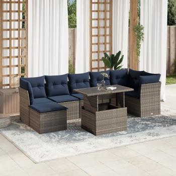 ARDEBO.de - 8-teiliges Gartensofa-Set mit Kissen, grau, Polyrattan
