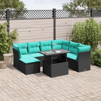 ARDEBO.de - 8-teiliges Gartensofa-Set mit Kissen, schwarzes Polyrattan
