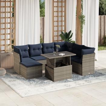 ARDEBO.de - 8-teiliges Gartensofa-Set mit Kissen, grau, Polyrattan