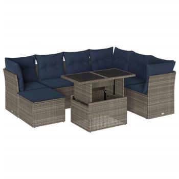 8-teiliges Gartensofa-Set mit Kissen, grau, Polyrattan