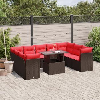 ARDEBO.de - 10-teiliges Gartensofa-Set mit Kissen, braun, Polyrattan
