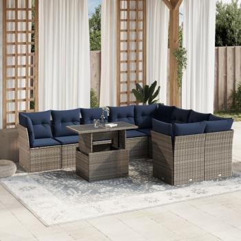 ARDEBO.de - 10-teiliges Gartensofa-Set mit Kissen, grau, Polyrattan