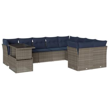 10-teiliges Gartensofa-Set mit Kissen, grau, Polyrattan