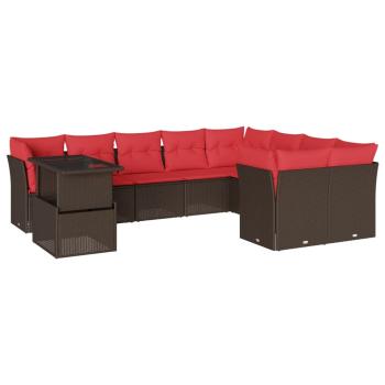 10-teiliges Gartensofa-Set mit Kissen, braun, Polyrattan