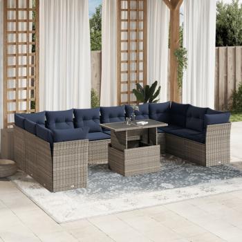 ARDEBO.de - 11-teiliges Gartensofa-Set mit Kissen, grau, Polyrattan