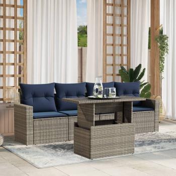 ARDEBO.de - 5-teiliges Gartensofa-Set mit Kissen, grau, Polyrattan