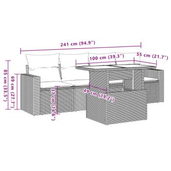5-teiliges Gartensofa-Set mit Kissen, grau, Polyrattan
