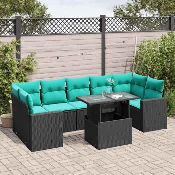 ARDEBO.de - 8-teiliges Gartensofa-Set mit Kissen, schwarzes Polyrattan
