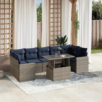 ARDEBO.de - 8-teiliges Gartensofa-Set mit Kissen, grau, Polyrattan