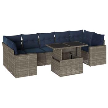 8-teiliges Gartensofa-Set mit Kissen, grau, Polyrattan